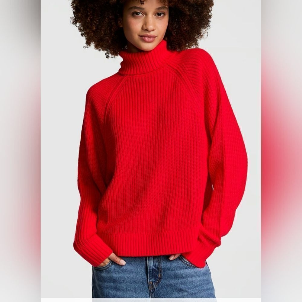 NWT VS PINK Varsity Knit Chunky Turtleneck Sweater size XS